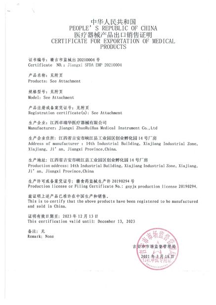 China Jiangxi Zhuoruihua Medical Instrument Co., Ltd. certificaciones